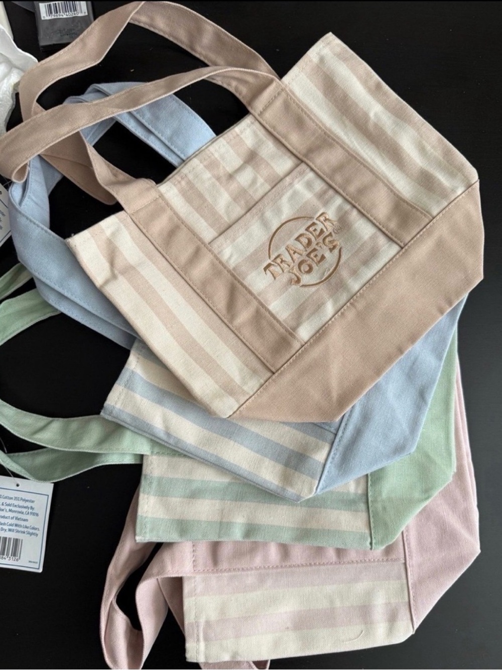 Trader Joe’s Mini Pastel Stripe Canvas Tote Bag Limited Edition Set Of 4 - Picture 2 of 3